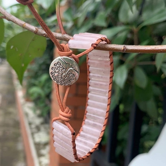 Hand Crafted Jewelry - Rose quartz leather wrap bracelet